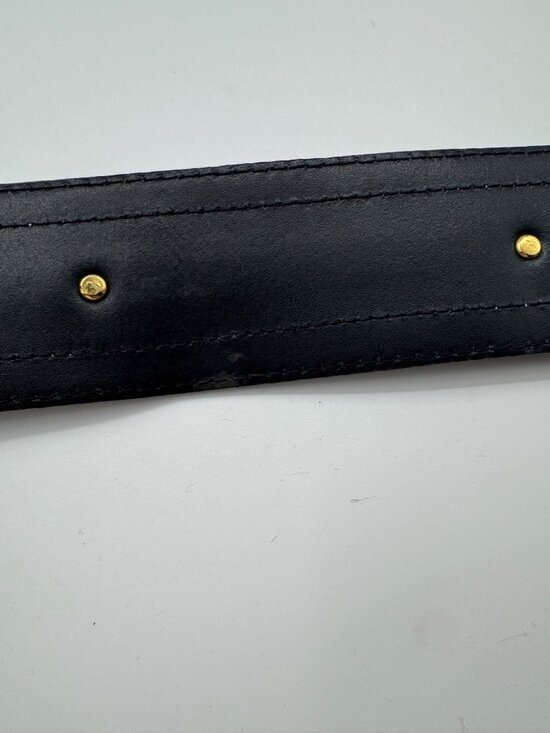 Vintage Escada Belt West Germany Navy/Green Gold Medallion Leather Belt EU 38 /S main image 5